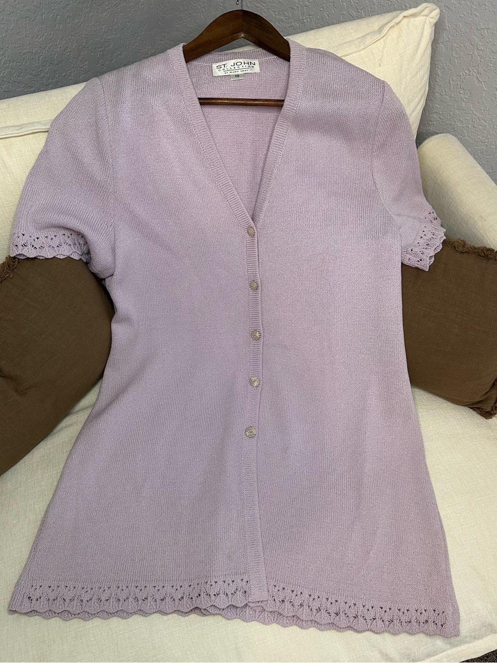St. John Lilac Short-Sleeve Button Cardigan